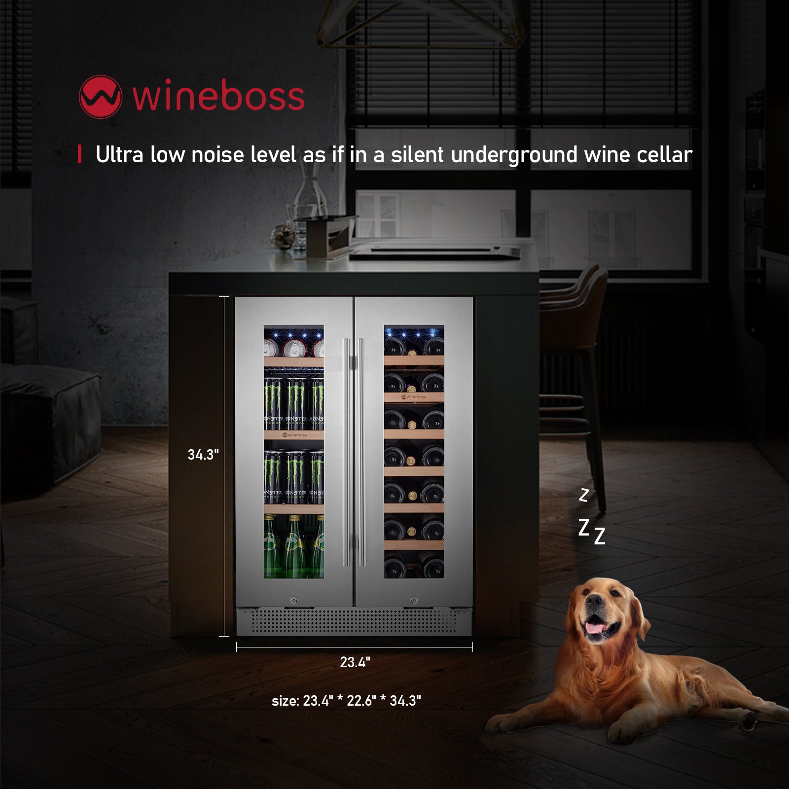 WINEBOSS 24 inch Wine and Beverage Refrigerator Dual Zone 18 Bottles and 57 Cans