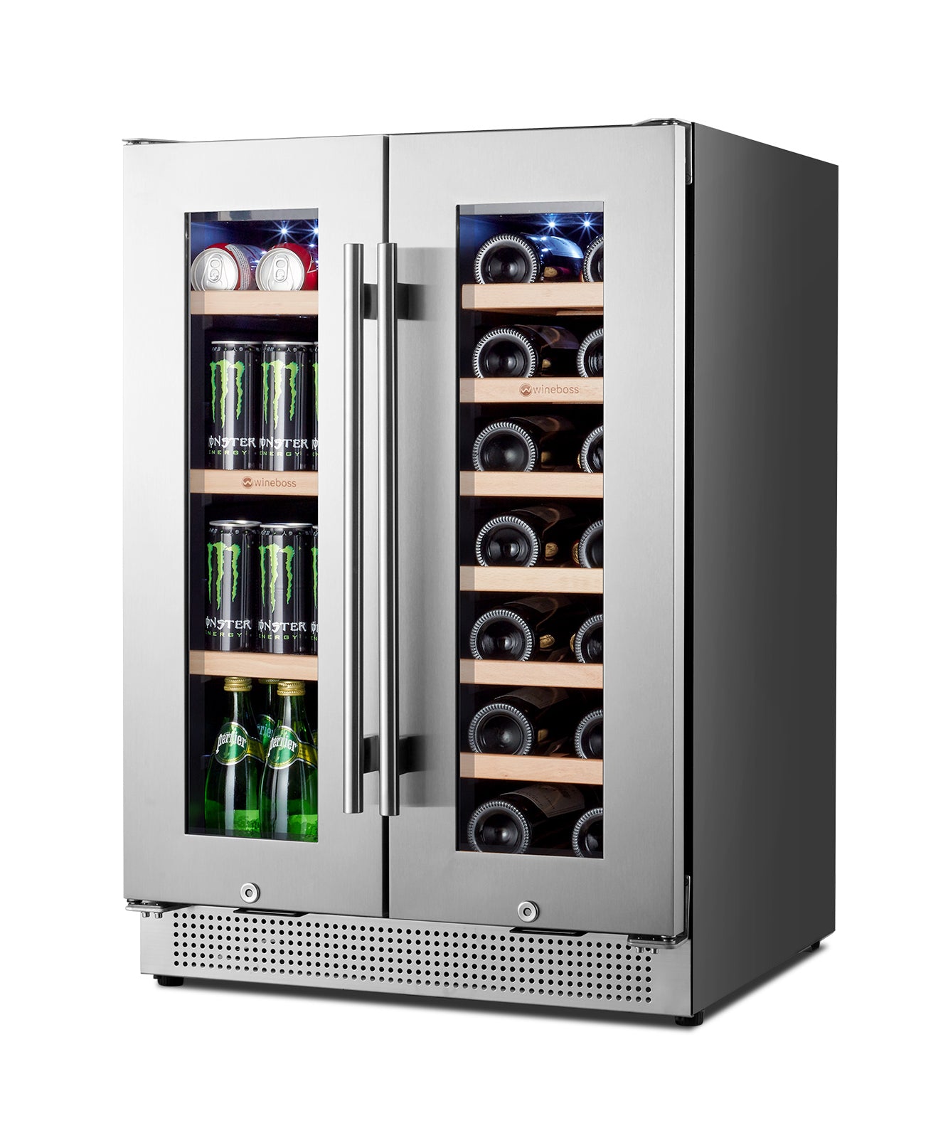 WINEBOSS 24 inch Wine and Beverage Refrigerator Dual Zone 18 Bottles and 57 Cans