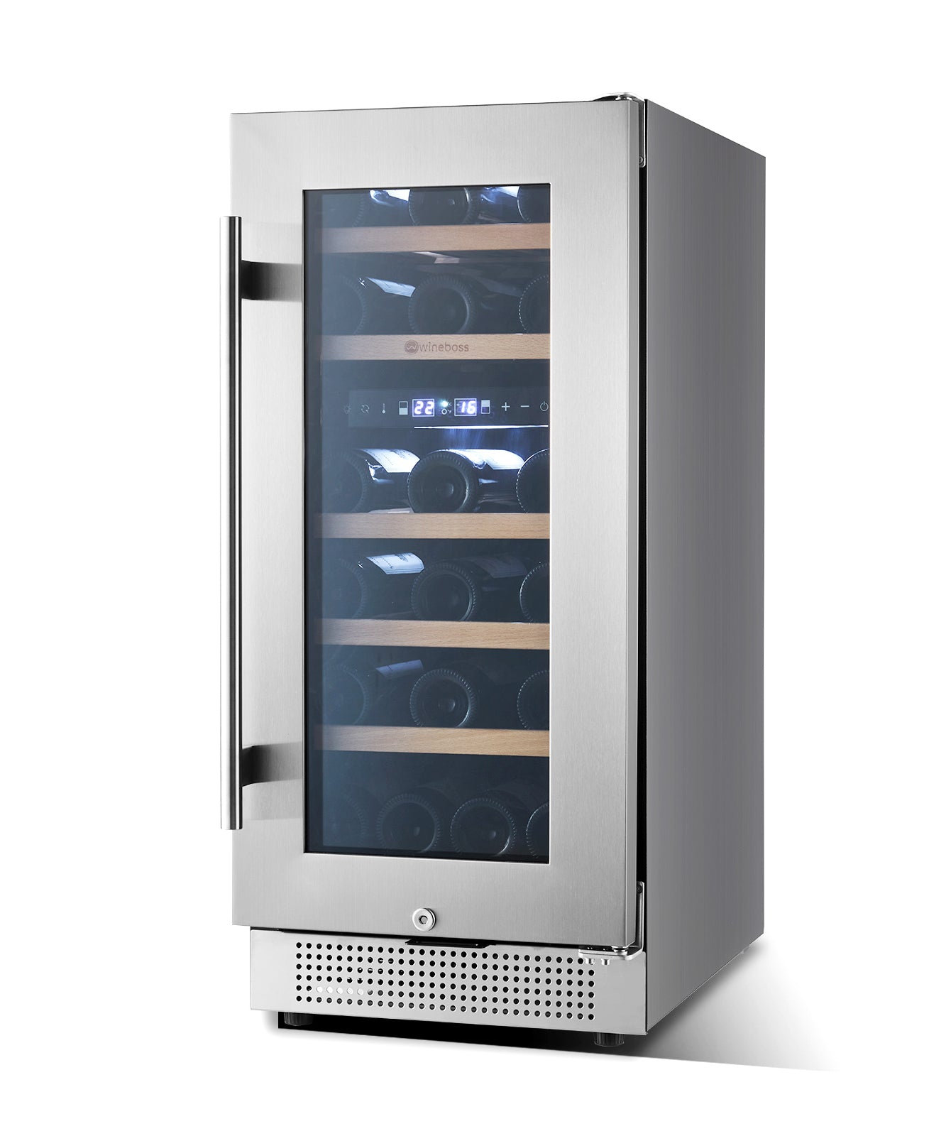 WINEBOSS 15" Wine Cooler Refrigerator, 28 Bottle, Double-Layer Tempered Glass Door