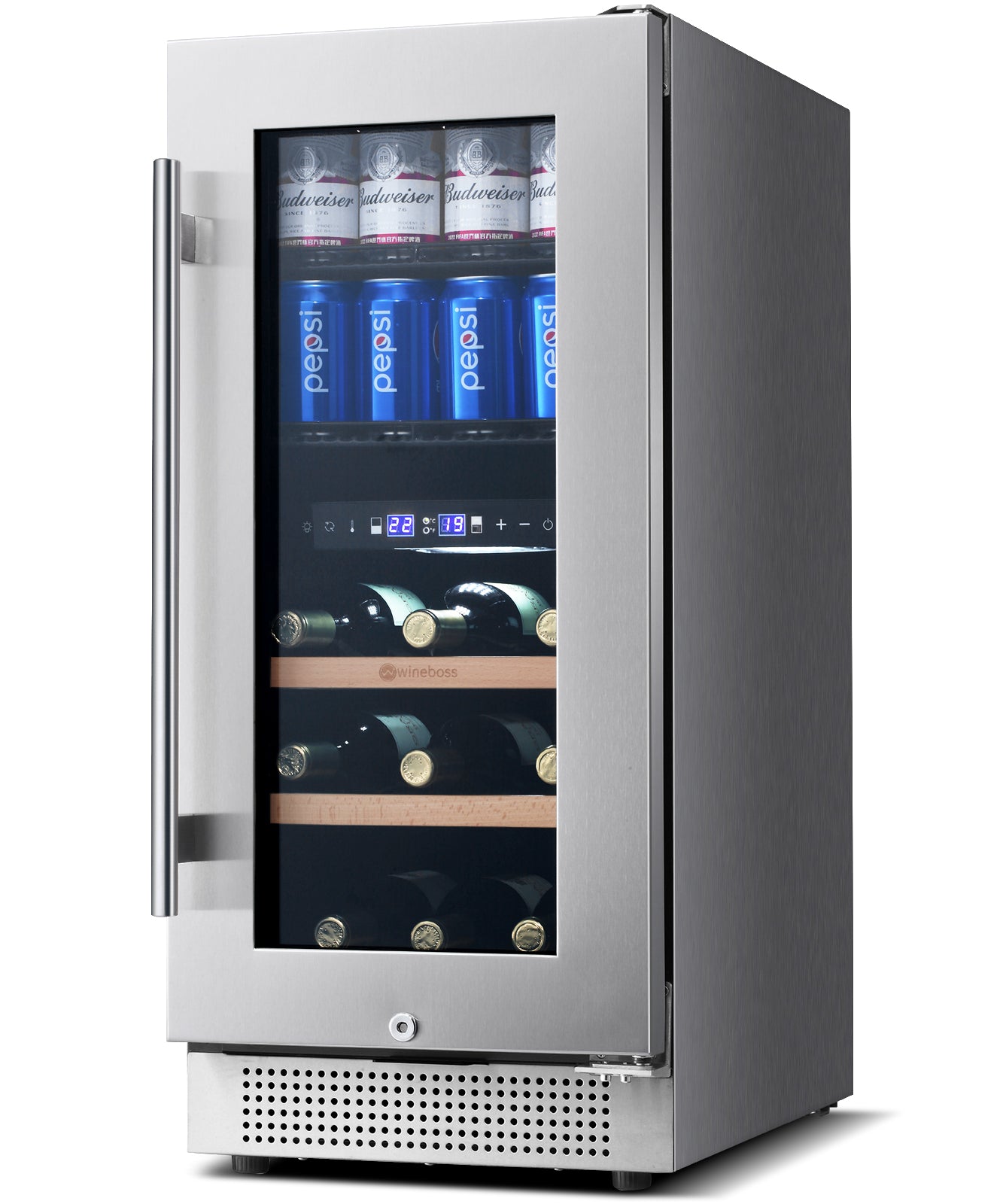 WINEBOSS 15 Inch Wine and Beverage Refrigerator, 13 Bottle & 48 Cans