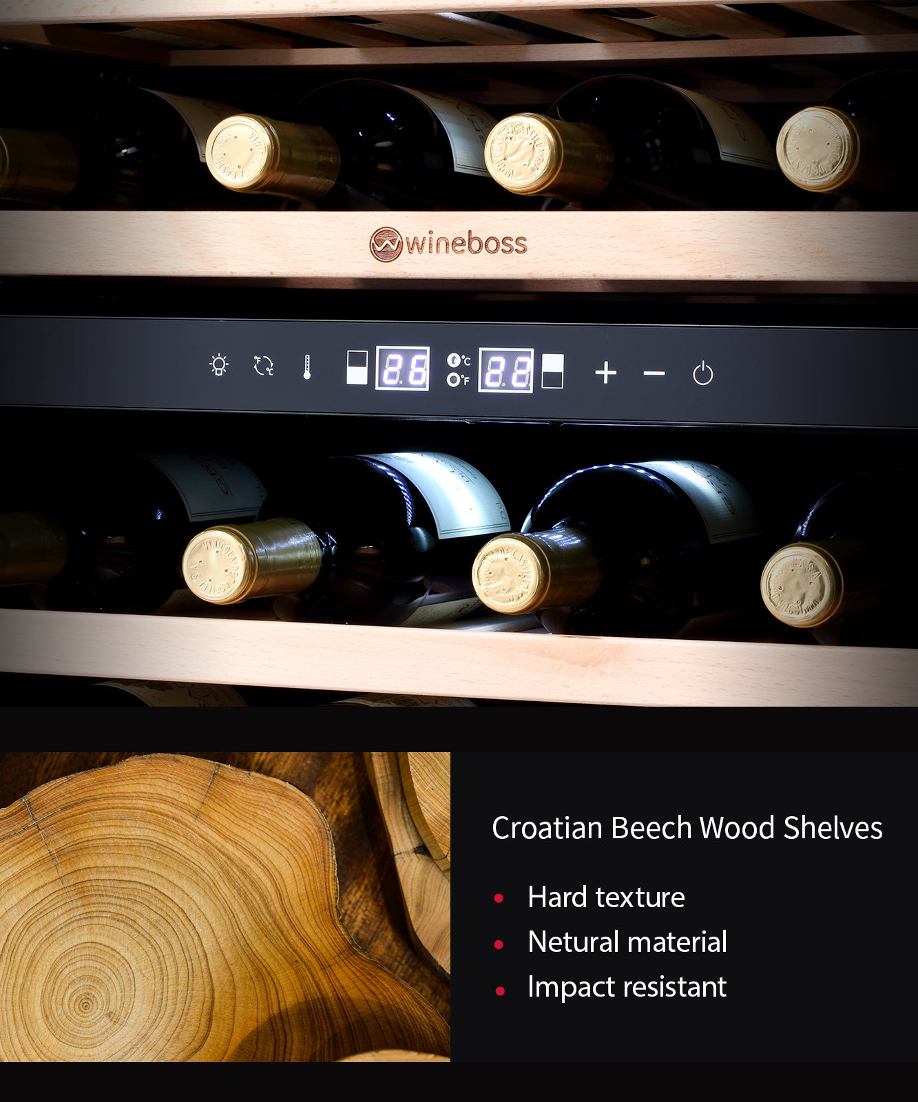 WINEBOSS 24'' Wine Cooler Refrigerator, 46 Bottle Dual Zone Built-in Under Counter