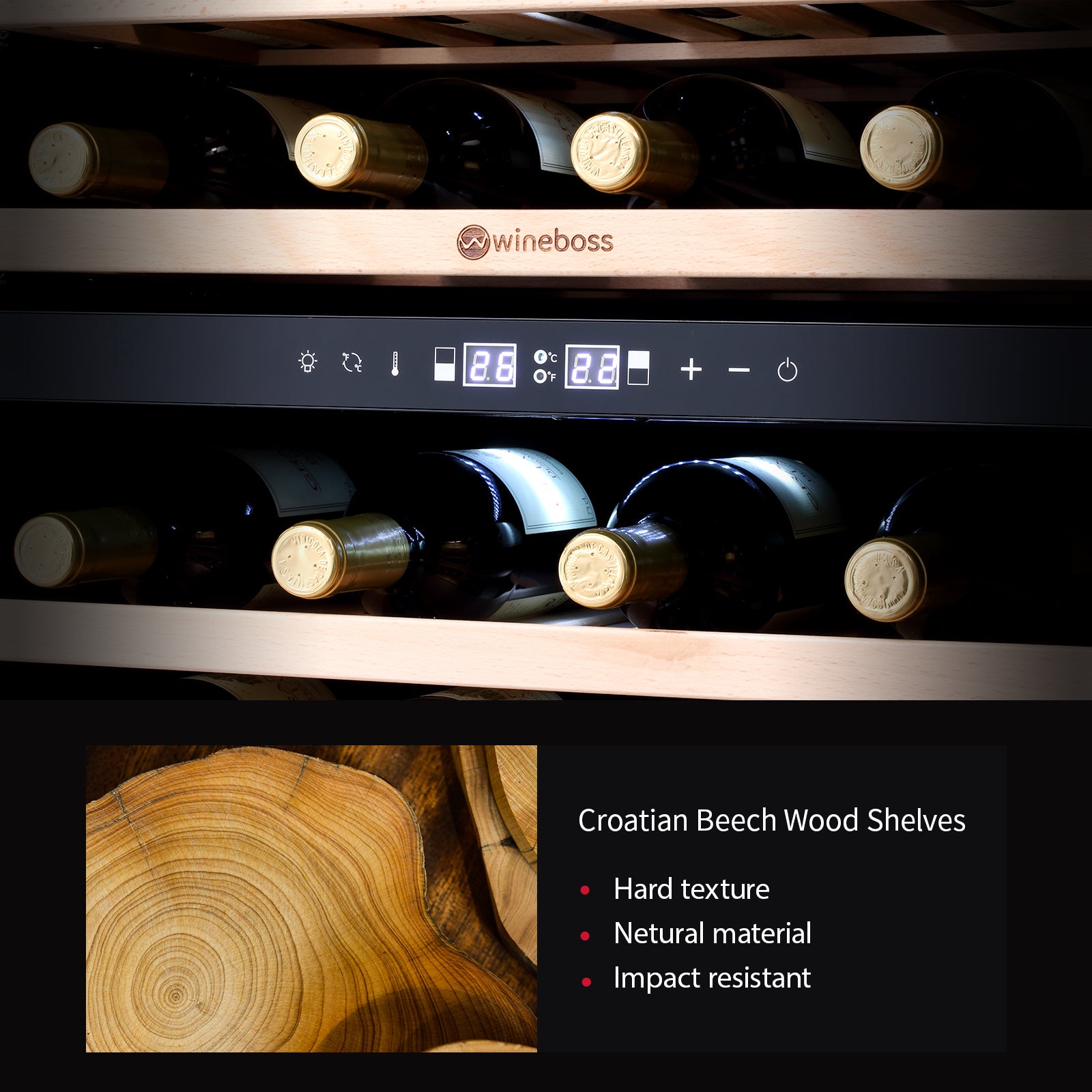 WINEBOSS 24'' Wine Cooler Refrigerator, 46 Bottle Dual Zone Built-in Under Counter