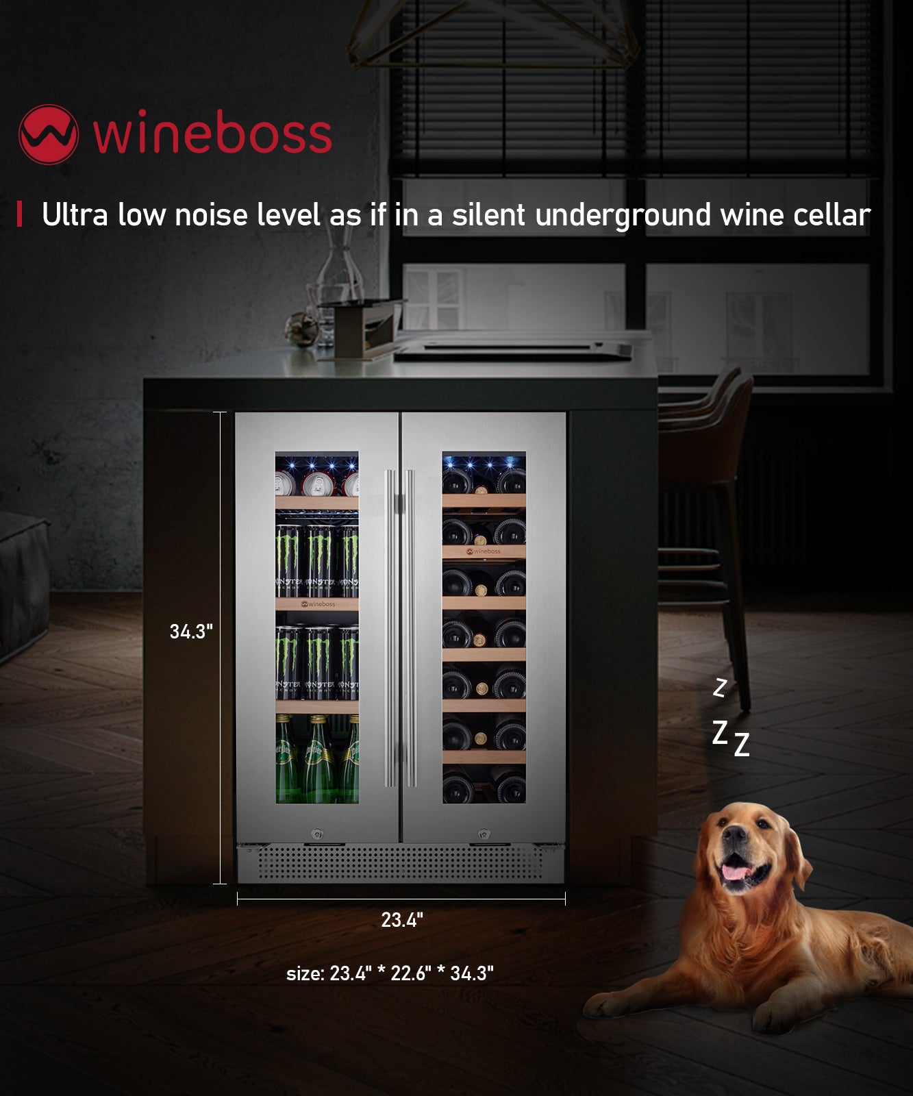 WINEBOSS 24 inch Wine and Beverage Refrigerator Dual Zone 18 Bottles and 57 Cans