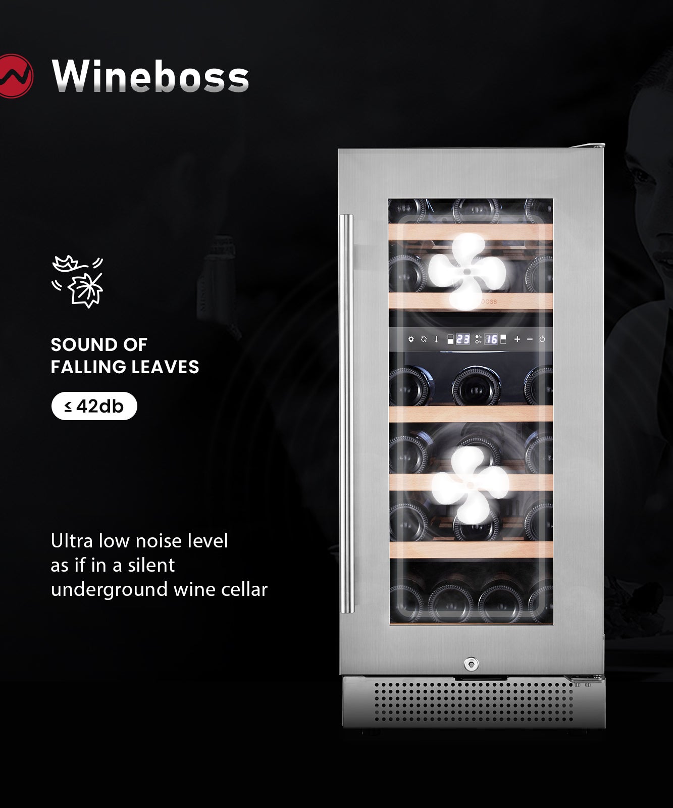 WINEBOSS 15" Wine Cooler Refrigerator, 28 Bottle, Double-Layer Tempered Glass Door