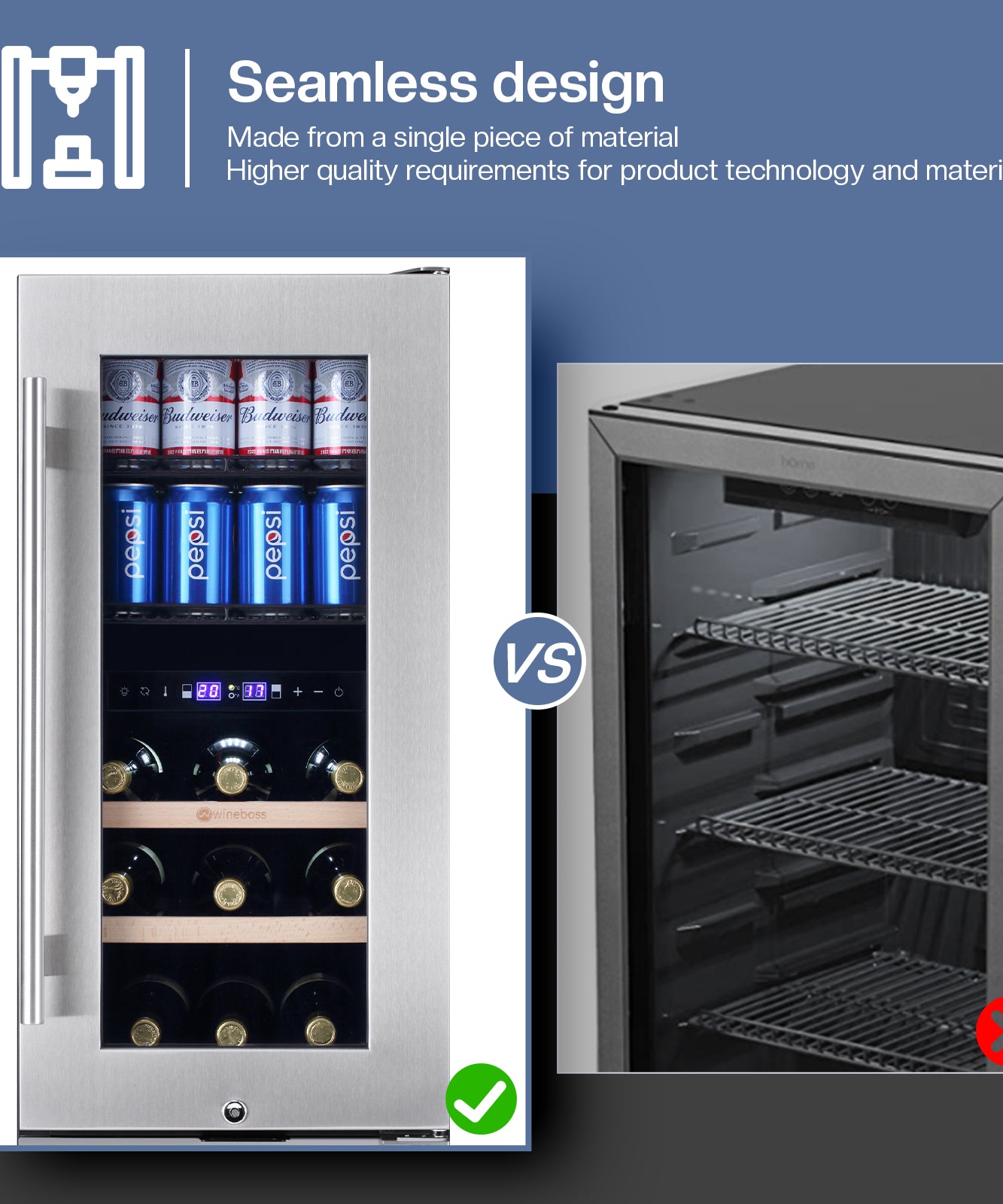 WINEBOSS 15 Inch Wine and Beverage Refrigerator, 13 Bottle & 48 Cans