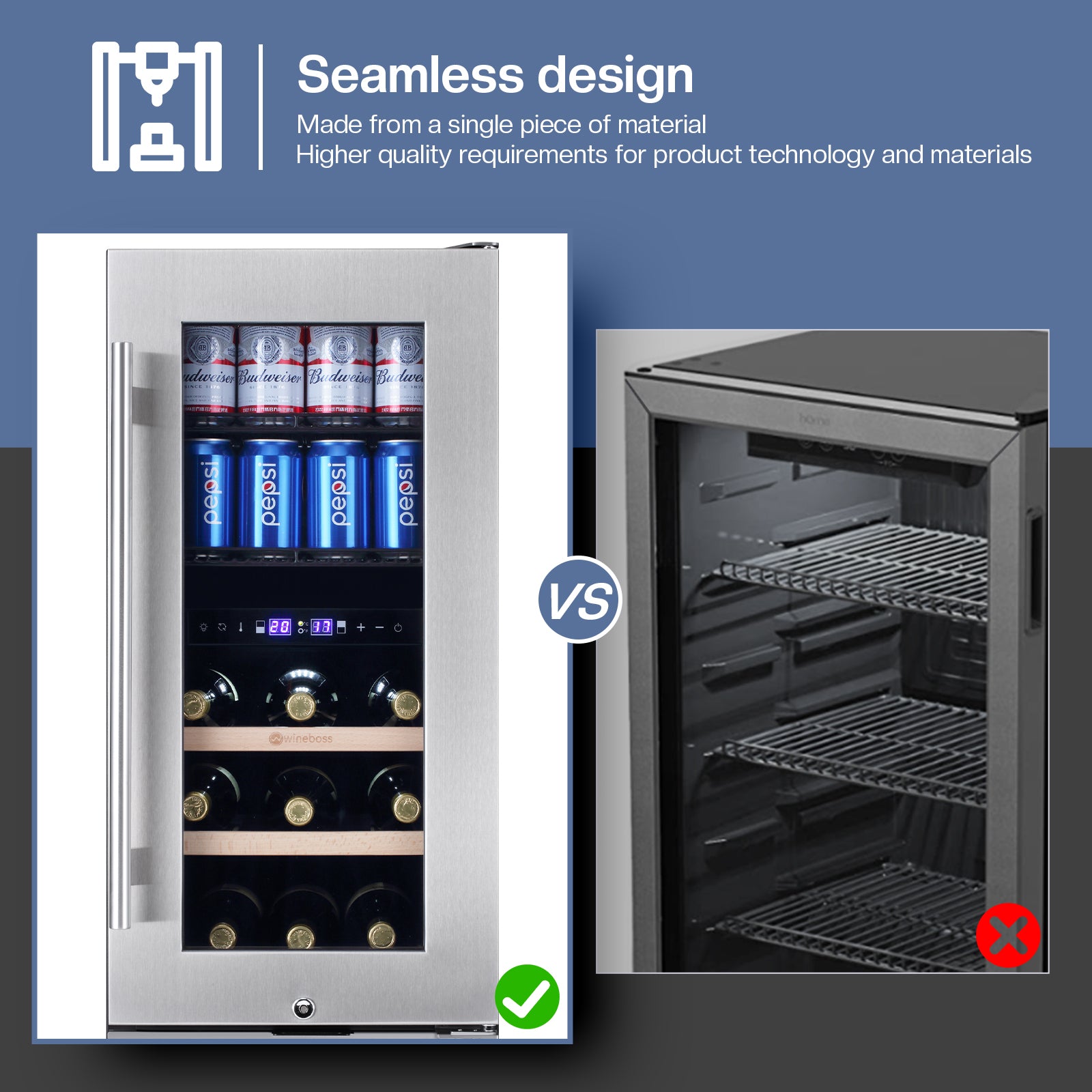 WINEBOSS 15 Inch Wine and Beverage Refrigerator, 13 Bottle & 48 Cans