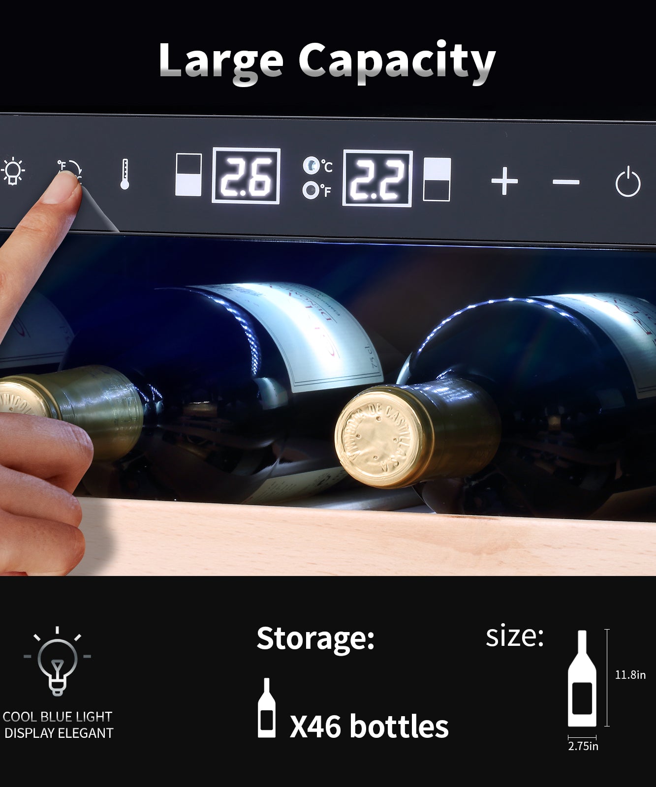 WINEBOSS 24'' Wine Cooler Refrigerator, 46 Bottle Dual Zone Built-in Under Counter