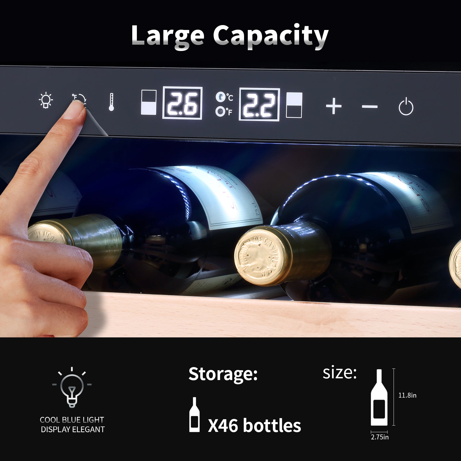 WINEBOSS 24'' Wine Cooler Refrigerator, 46 Bottle Dual Zone Built-in Under Counter