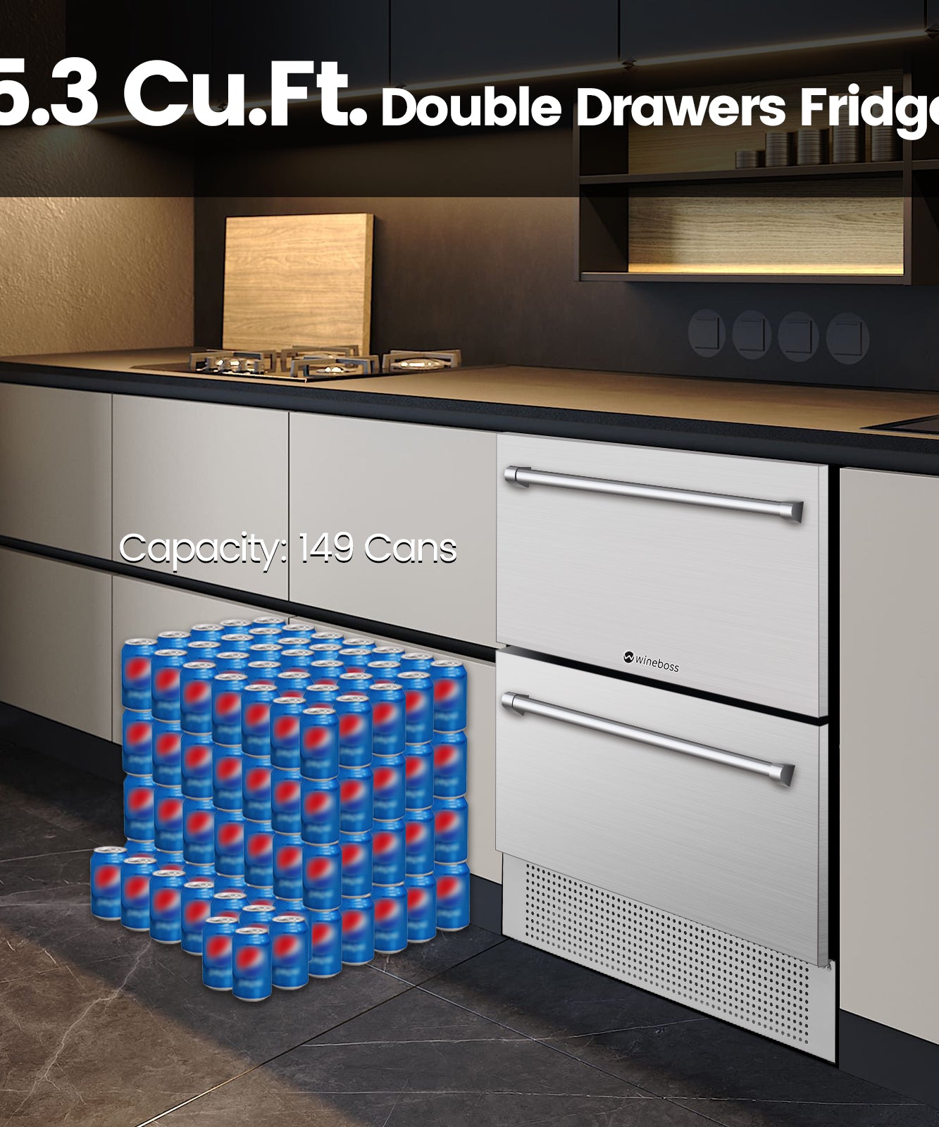 WINEBOSS 24 inch Beverage Refrigerator Under Counter