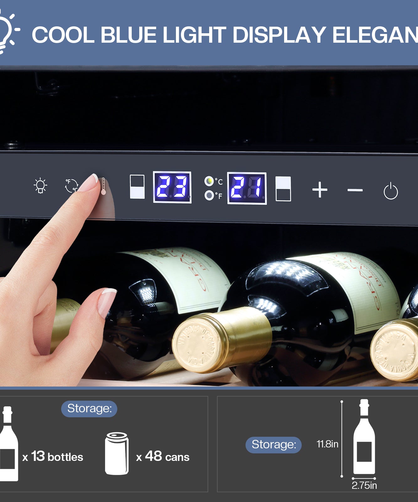 WINEBOSS 15 Inch Wine and Beverage Refrigerator, 13 Bottle & 48 Cans