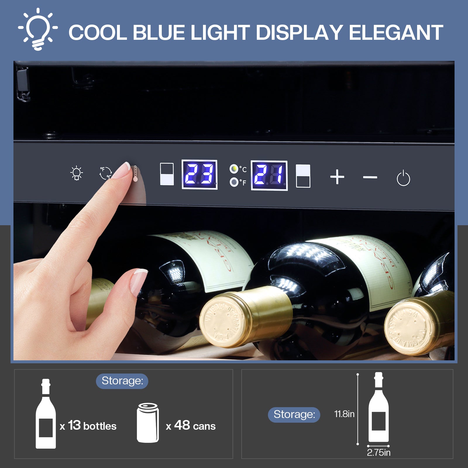 WINEBOSS 15 Inch Wine and Beverage Refrigerator, 13 Bottle & 48 Cans