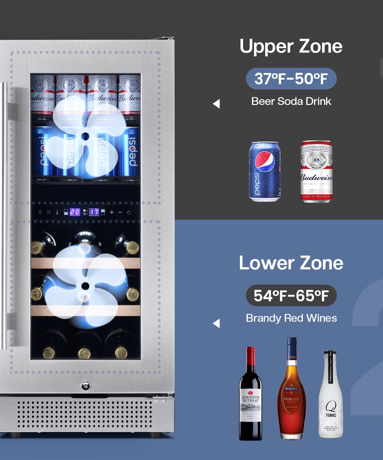 WINEBOSS 15 Inch Wine and Beverage Refrigerator, 13 Bottle & 48 Cans