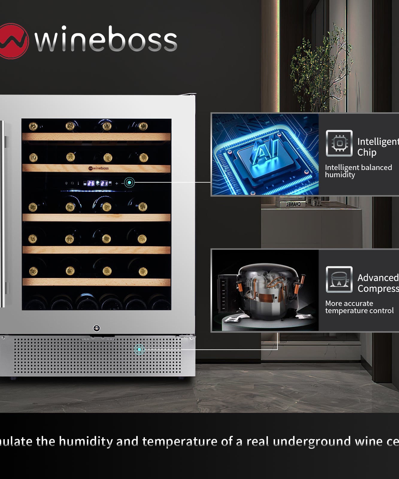 WINEBOSS 24'' Wine Cooler Refrigerator, 46 Bottle Dual Zone Built-in Under Counter