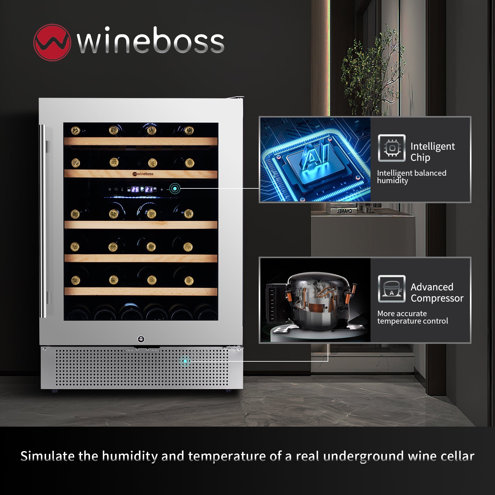 WINEBOSS 24'' Wine Cooler Refrigerator, 46 Bottle Dual Zone Built-in Under Counter