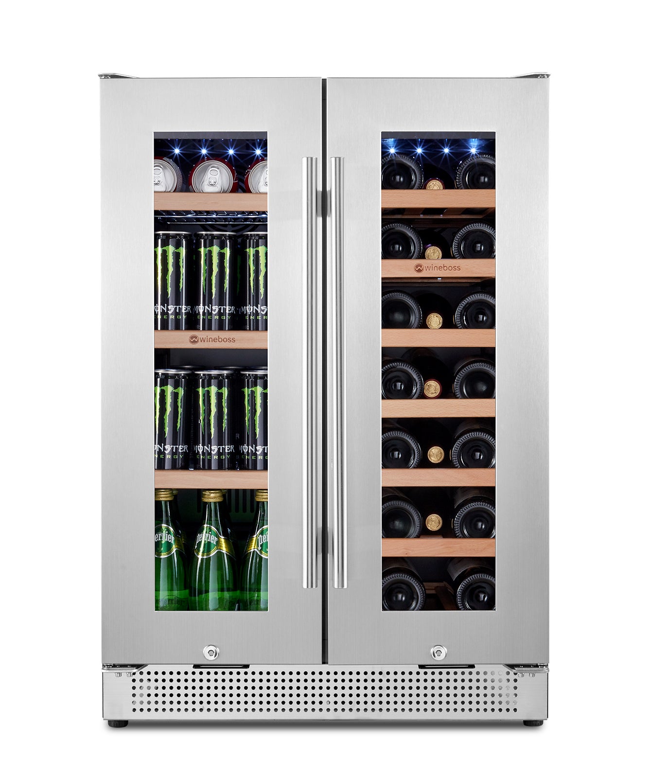 WINEBOSS 24 inch Wine and Beverage Refrigerator Dual Zone 18 Bottles and 57 Cans