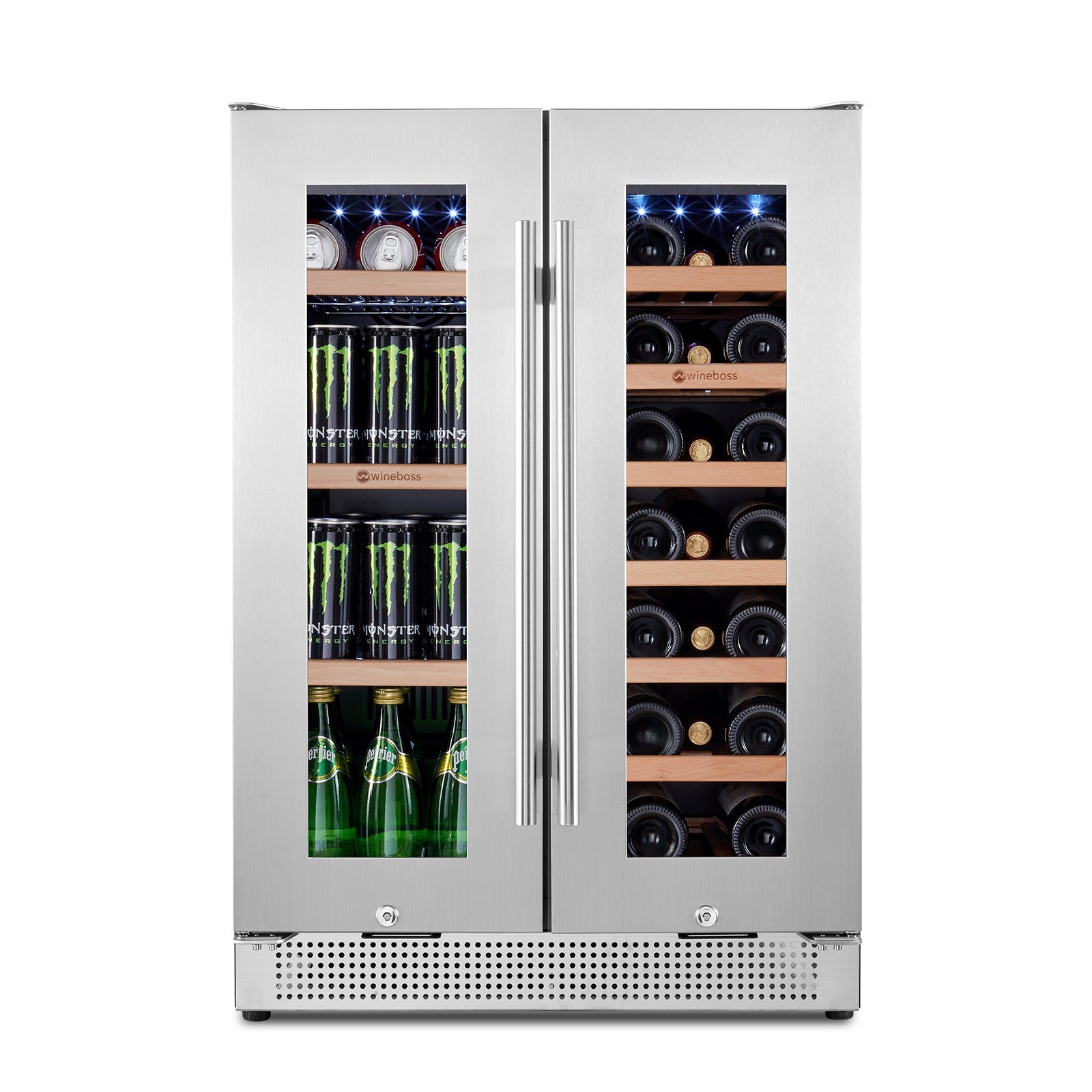 WINEBOSS 24 inch Wine and Beverage Refrigerator Dual Zone 18 Bottles and 57 Cans