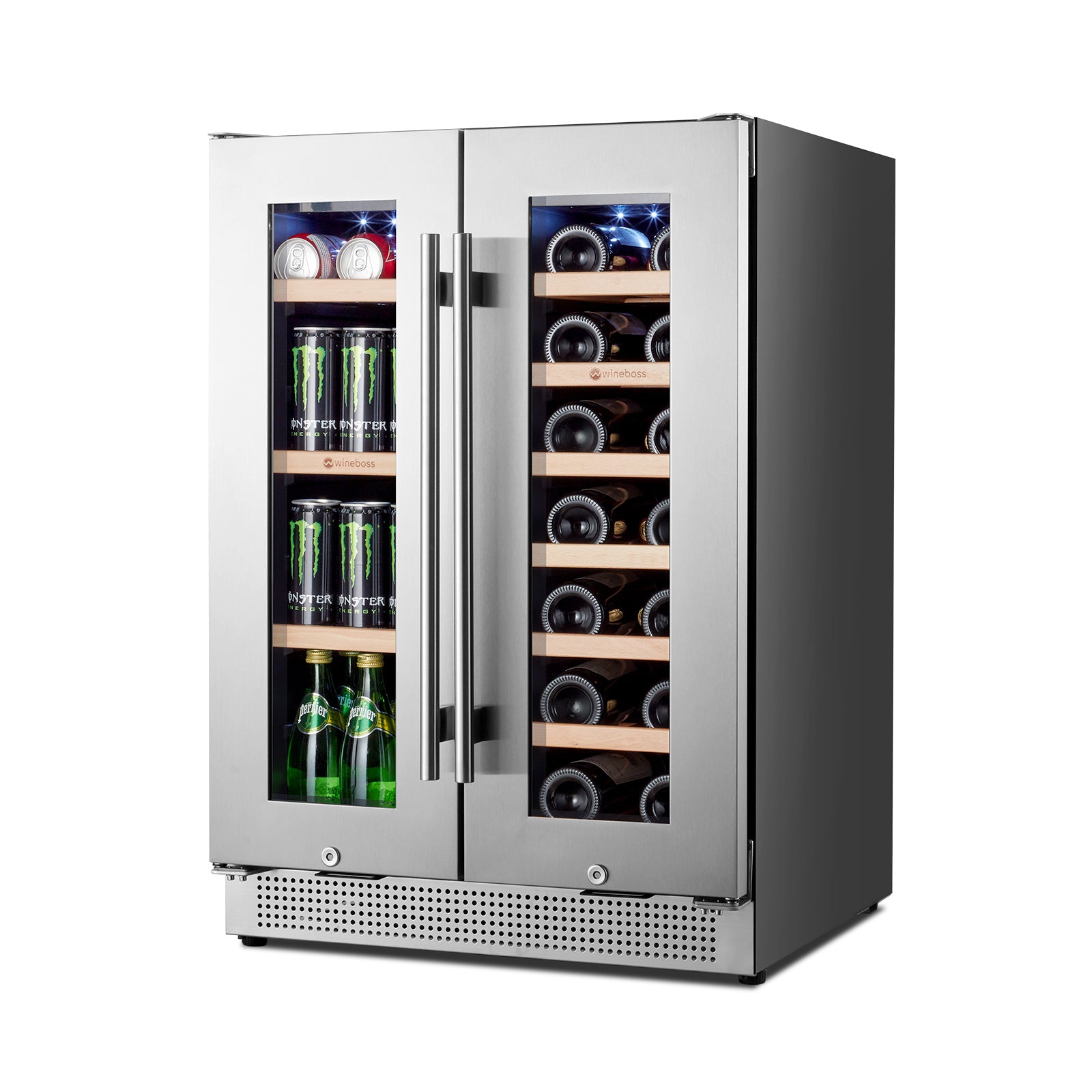 WINEBOSS 24 inch Wine and Beverage Refrigerator Dual Zone 18 Bottles and 57 Cans